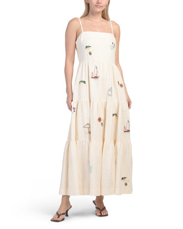 Linen Blend Embroidered Maxi Dress | TJ Maxx