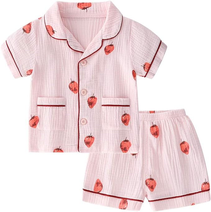 BINIDUCKLING Toddler Button Up Pajamas Summer Pjs for Girls Boys 18 Months - 12 Years | Amazon (US)