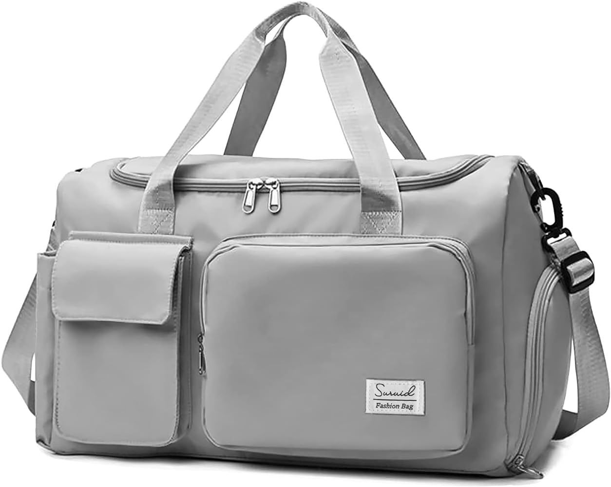 Suruid Sports Gym Bag with Shoes Compartment Travel Duffel Bag with Dry Wet Separated Pocket for Men and Women, Overnight Bag Weekender Bag Training Handbag Yoga Bag - Gray | Amazon (US)
