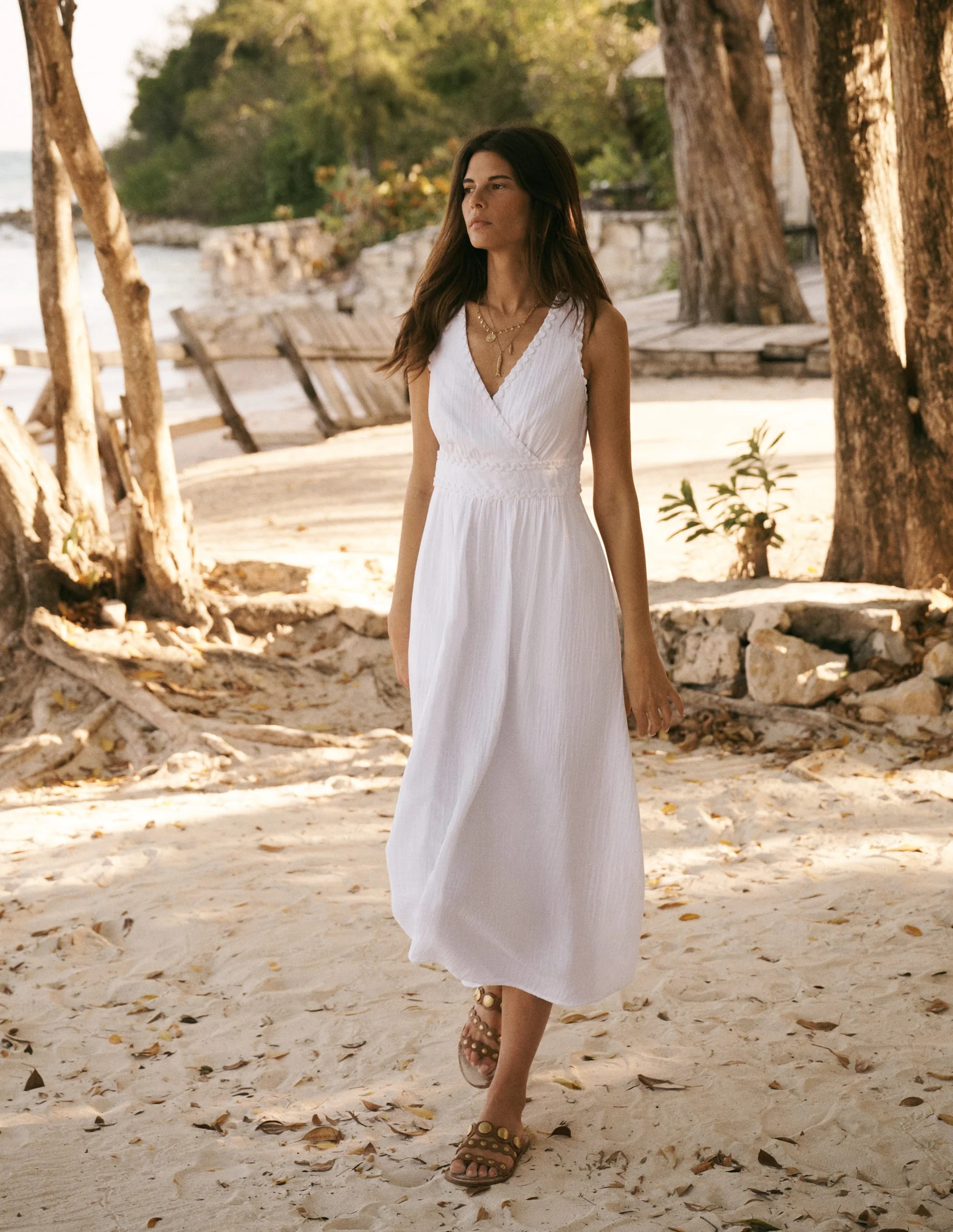 Lorna Trim Double Cloth Dress-White | Boden (US)