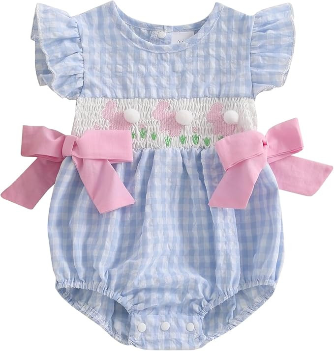 My First Christmas Baby Girl Outfit Infant Plaid Bubble Romper Shamrock Embroidery Irish Day Spri... | Amazon (US)