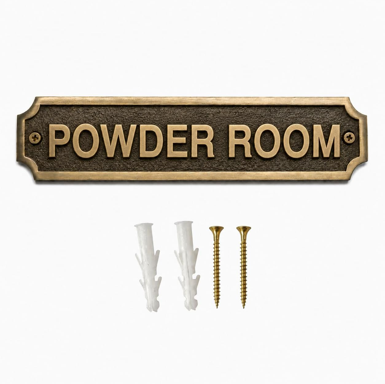 Antique Powder Room Door Sign, Brass Tone Restroom Plaque for Bathroom, Washroom & Guest Toilet, Classic Wall & Door Signage for Home, Office, Hotel & Business, 22 x 5 cm | Amazon (US)