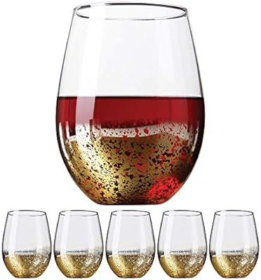 Gold Rimmed Stemless Wine Glasses, 18oz – Set of 6 Elegant Cocktail Tumblers – Premium Glass ... | Amazon (US)