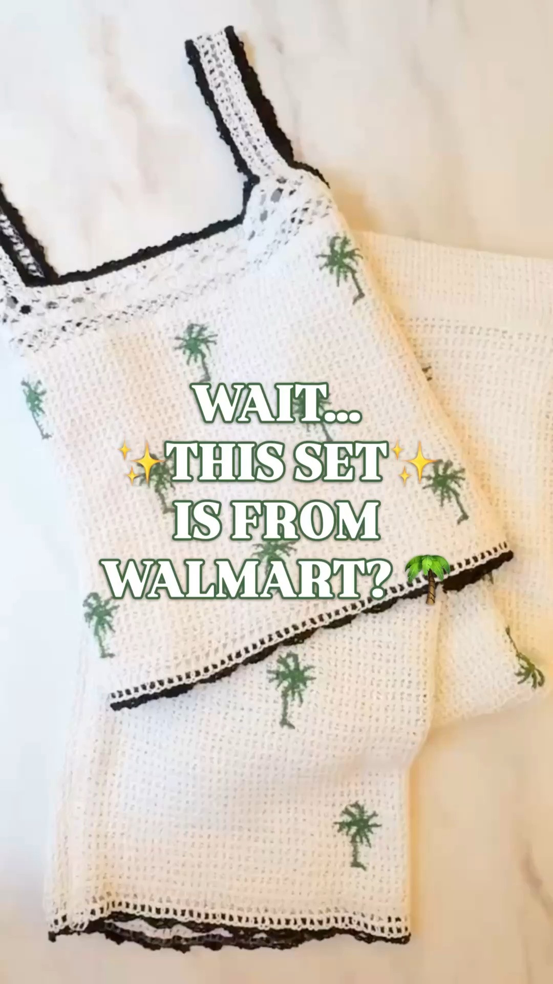 Walmart matching set | Free Assembly set | palm tree embroidered set | vacation outfit | designer look for less

Wait… this palm tree embroidered set is from Walmart?

This Free Assembly set has the kind of resort boutique detail that usually comes with a much higher price tag: 100% cotton, textured knit, green palm tree embroidery, black contrast scalloped trim, and that crisp white summer look that instantly reads vacation.

The top and skirt are sold separately, which makes sizing easier. The square neck tank has bra-friendly straps, a lined body, embroidered palms, and the cutest contrast trim. The matching pencil midi skirt has the same palm embroidery, a back zipper, lining to mid-thigh, sheer texture below, a back slit, and a black scalloped hem.

Together, it gives a full polished summer set. Separately, you get more outfits: tank with denim shorts, tank with white jeans, skirt with a black tank, skirt with a white tee, or the full set with sandals and gold jewelry.

This is the Walmart set you buy for the trip, then keep wearing all summer: beach vacation, resort dinner, lake weekend, girls trip, cruise outfit, poolside lunch, Palm Beach outfit, summer party, casual dinner, coastal weekend, and every warm weather plan on your calendar. 

Walmart matching set, Walmart two piece set, Free Assembly set, Free Assembly tank, Free Assembly skirt, palm tree set, embroidered set, cotton matching set, 100 cotton set, crochet set, knit skirt set, square neck tank, midi skirt, pencil midi skirt, vacation outfit, beach vacation outfit, resort outfit, cruise outfit, summer outfit, Palm Beach style, coastal style, preppy summer outfit, Walmart fashion finds, Walmart style, designer look for less

#LTKFindsUnder50 #LTKFindsUnder100 #PreppyStyle #LookForLess #WalmartStyle #WalmartFinds #GoingViral #TwoPieceSet #VacationOutfit

#LTKootd #LTKSwim #LTKTravel