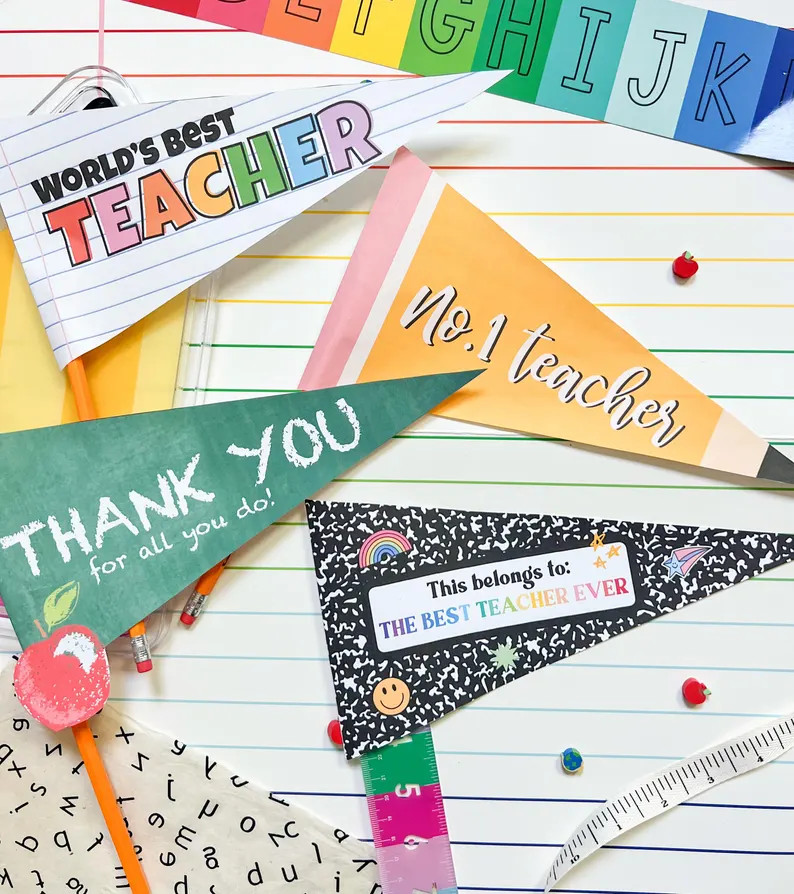 Teacher Appreciation Pennant Print, School Staff Flags (Digital Download) | Etsy (US)