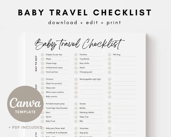 Editable Baby Travel Checklist Template Canva Template - Etsy | Etsy (US)