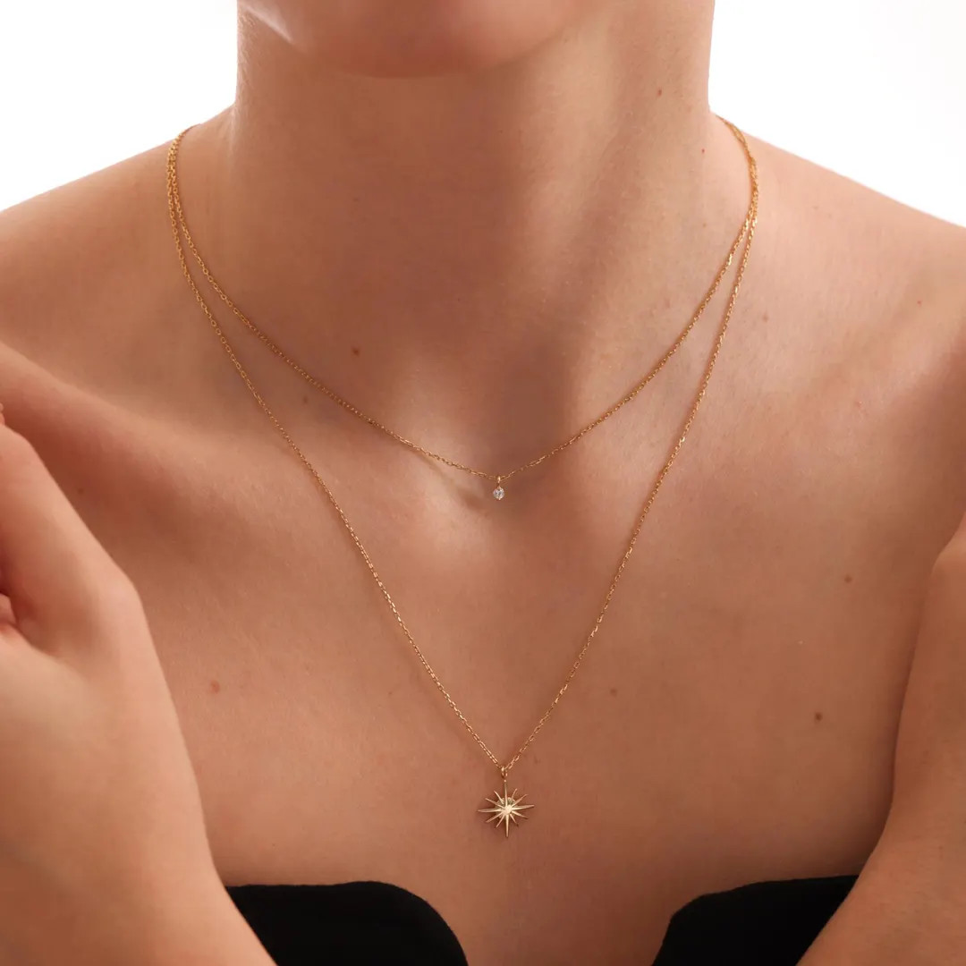 Starburst Layered Necklace, Diamond Star Necklace, Celestial Jewelry, Minimalist Style, Gift for ... | Etsy (US)