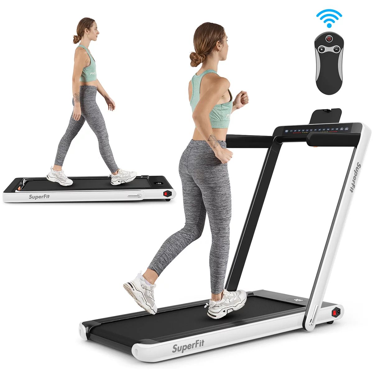 SuperFit 2.25HP 2 in 1 Dual Display Folding Treadmill Jogging Machine W/APP Control White - Walma... | Walmart (US)