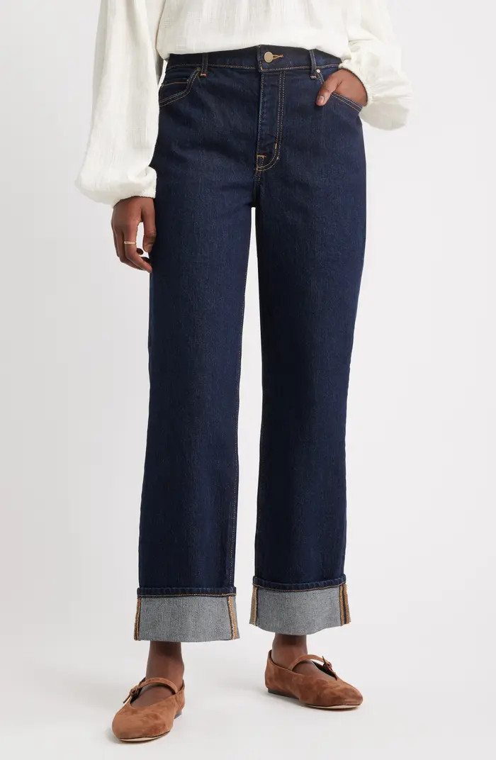 Cuffed High Waist Stretch Denim Straight Leg Jeans | Nordstrom