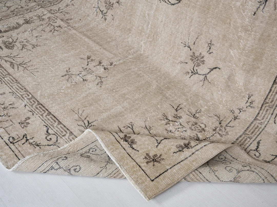 Neutral Oushak Rug: Beige Wool, Low Pile, Vintage Turkish Rug (10.2x6.10 ft) | Etsy (US)