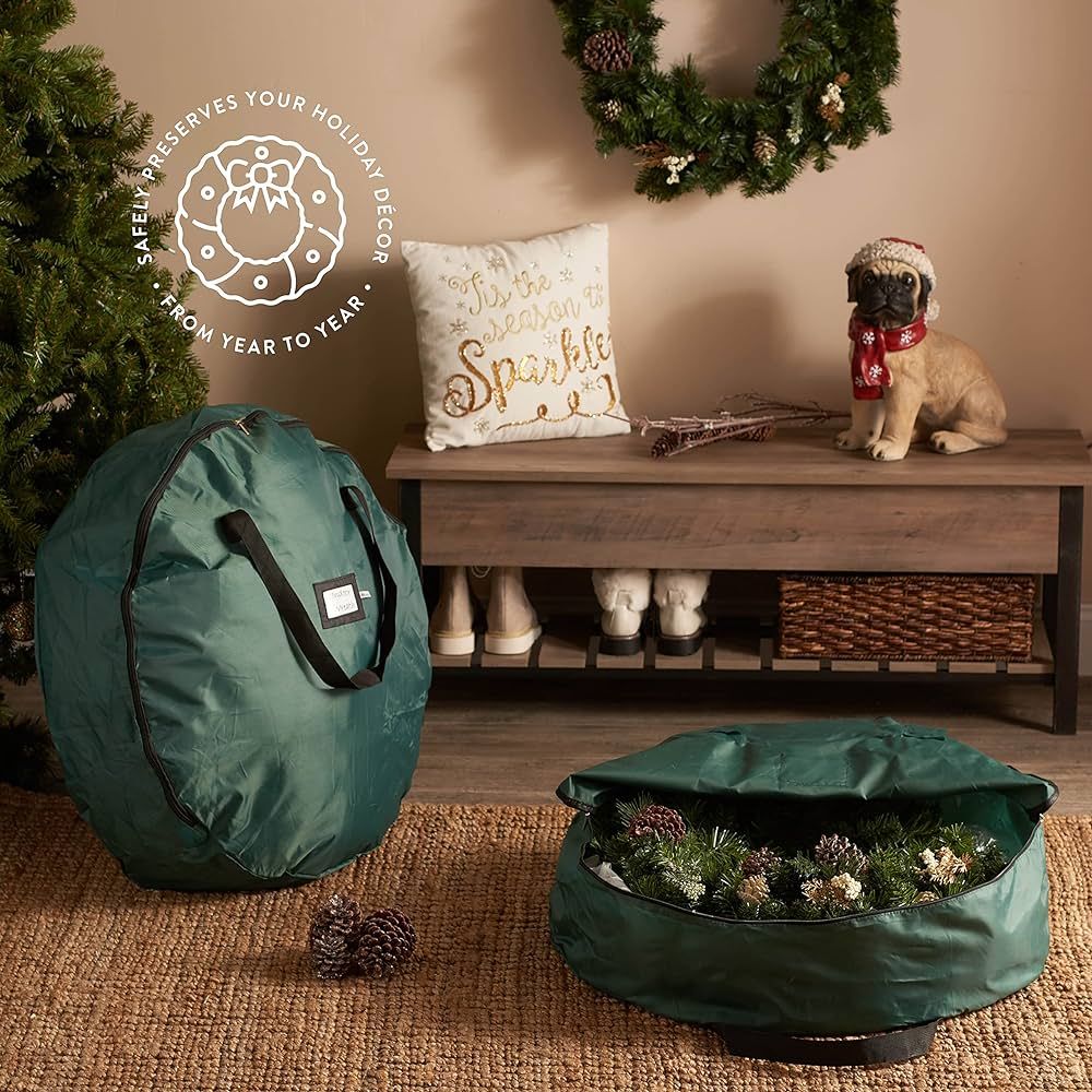 Zober 2-Pack Christmas Wreath Storage Bag 30" - Artificial Wreaths, Durable Handles, Dual Zipper ... | Amazon (US)