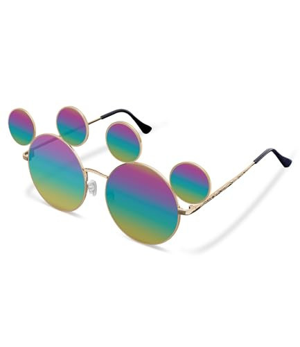Foomegik Mouse Ears Sunglasses for Women Men, Black Cartoon Sun Glasses with Case, Theme Park Accessories, UV Protection (Rainbow, L) | Amazon (US)