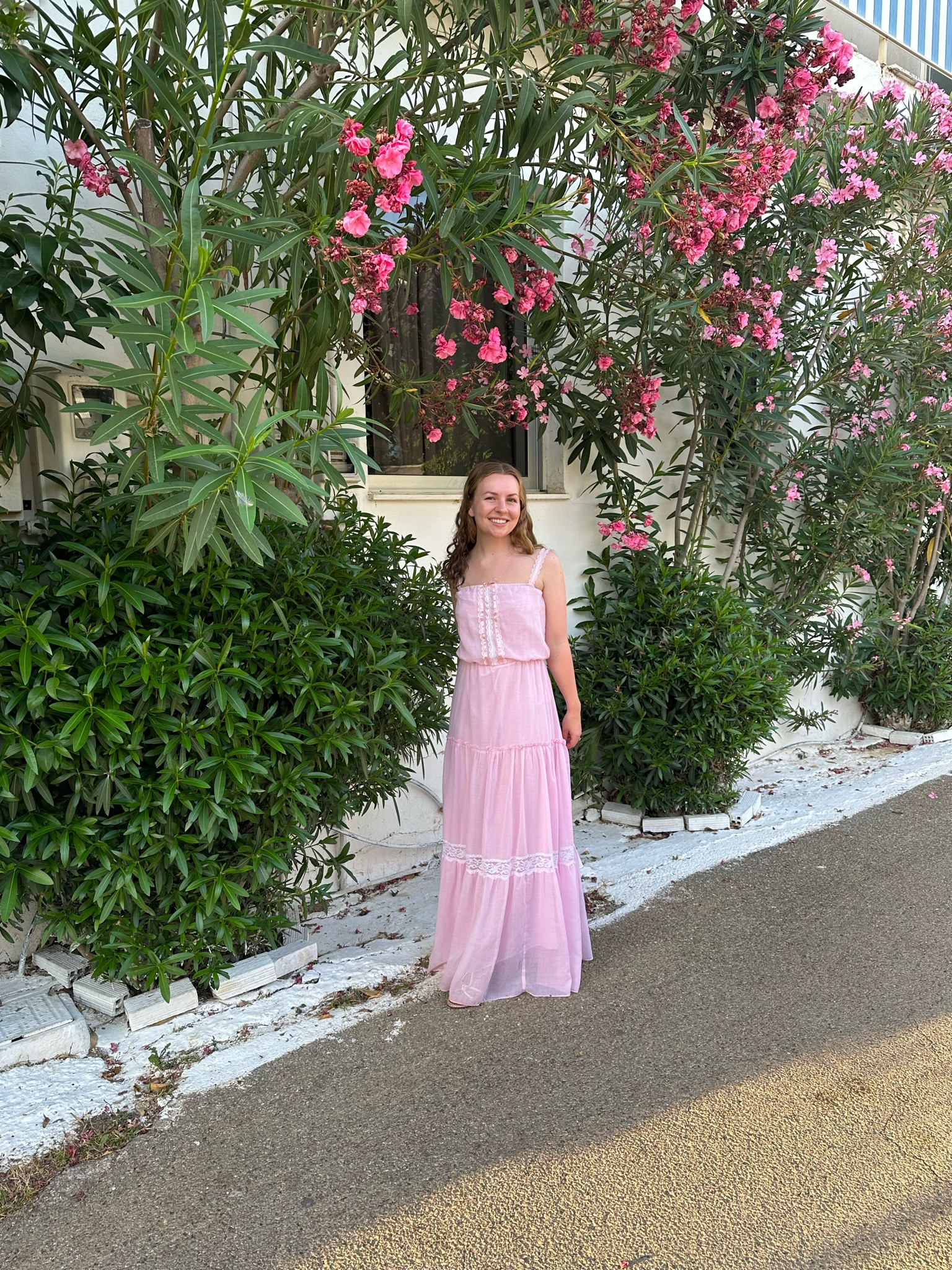 Vintage pink and white maxi summer sun dress 