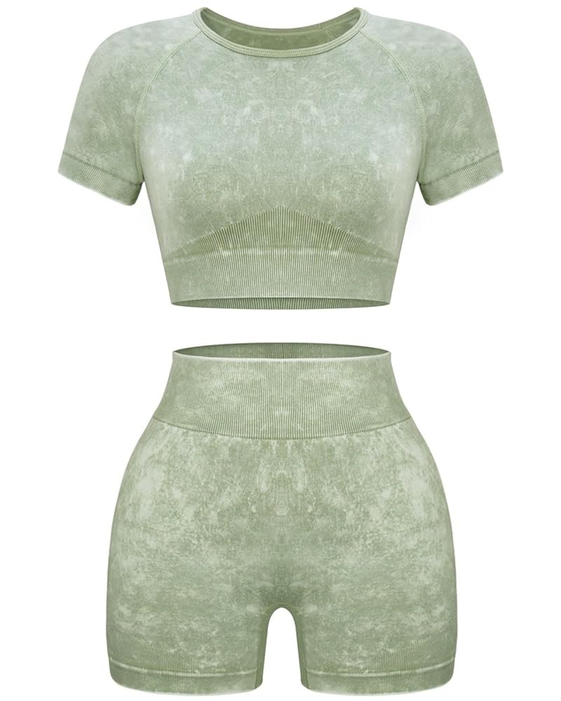 OLCHEE Womens Workout Sets 2 Piece - Seamless Acid Wash Yoga Outfits Shorts and Crop Top Matching... | Amazon (US)