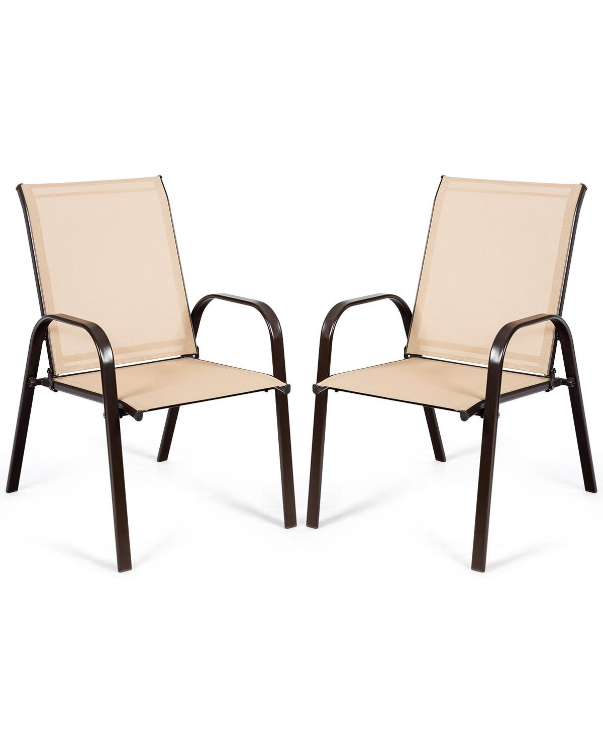 2PCS Patio Chairs Dining Chair Deck Yard W/Armrest - Beige/khaki | Macy's