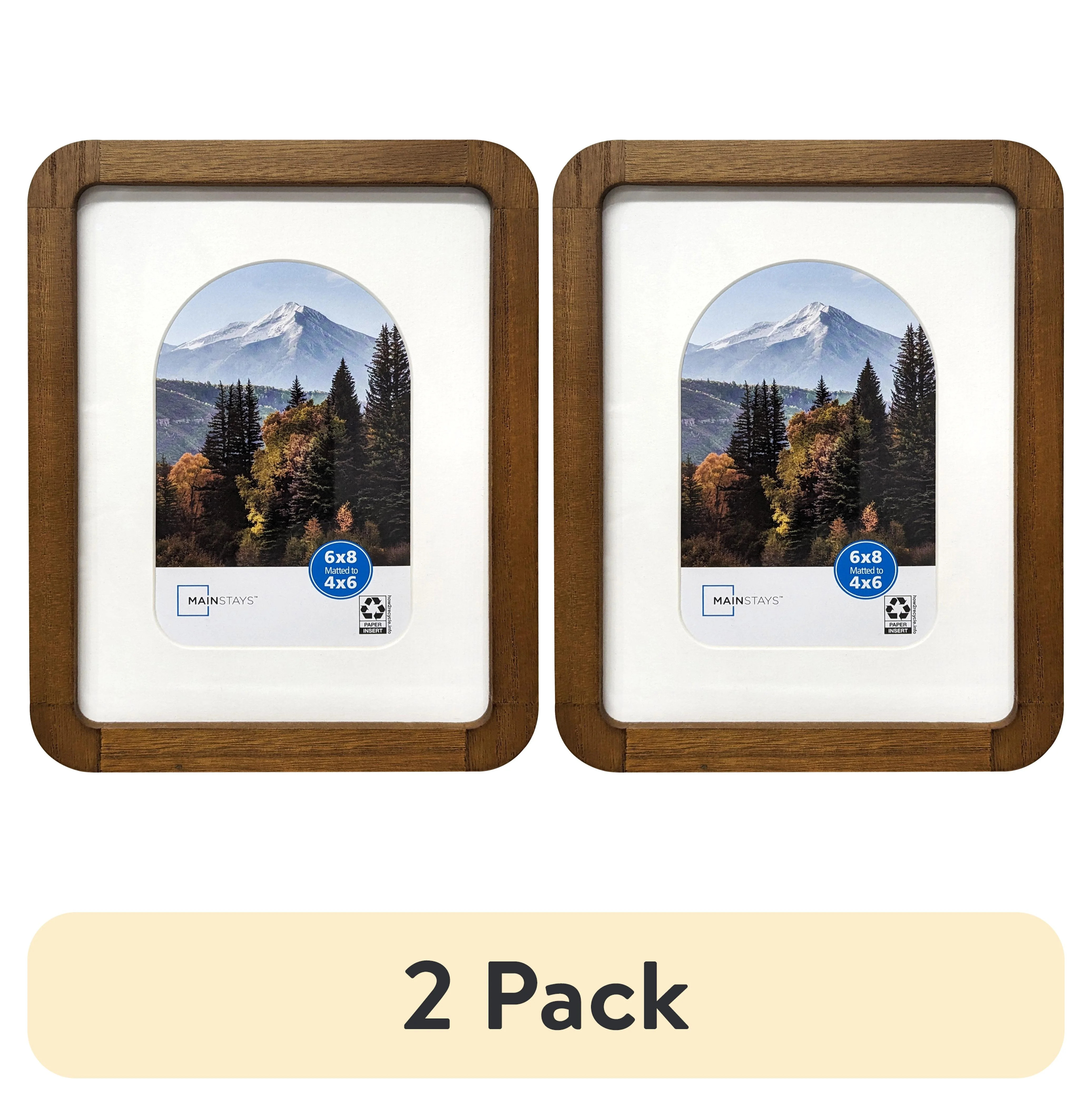 (2 pack) Mainstays 6x8 inch Matted to 4x6 inch Wood Table Top Picture Frame with Rounded Corners,... | Walmart (US)