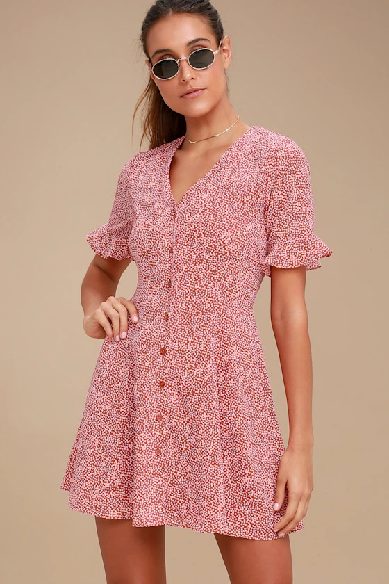 Castana Rust Red Print Button-Up Dress | Lulus (US)
