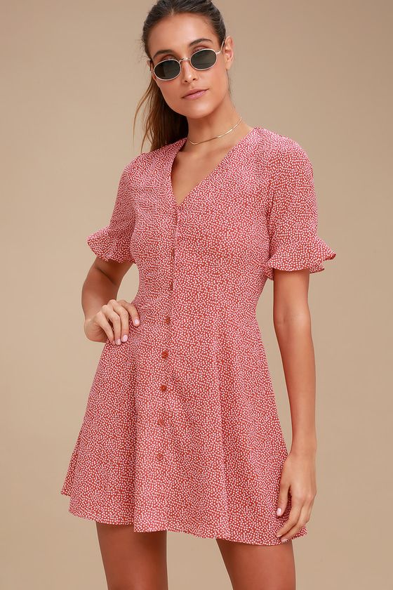 Castana Rust Red Print Button-Up Dress | Lulus (US)