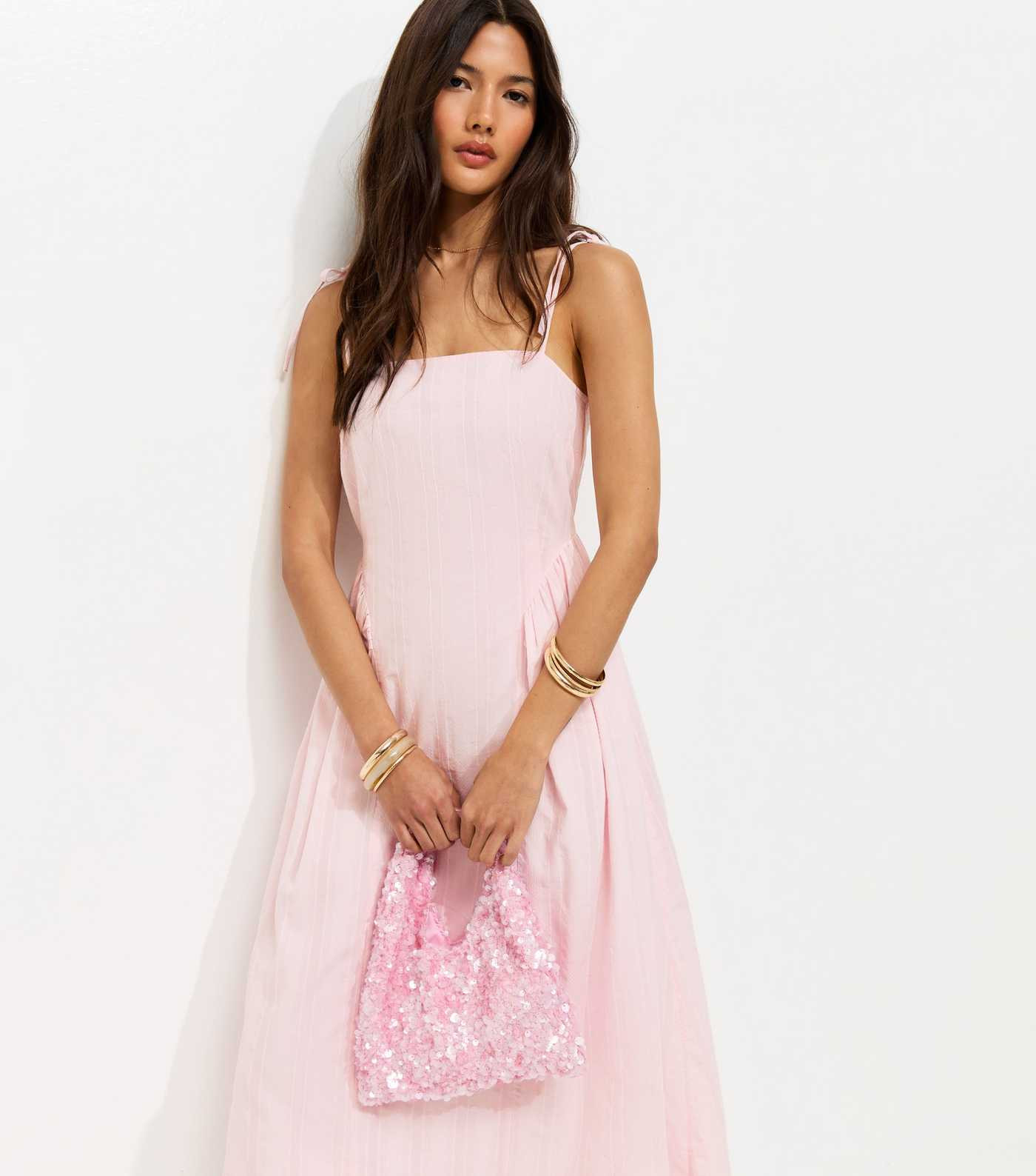 Light Pink Cotton Cami Strap Corset Ruched Hip Midi Dress | New Look | New Look (UK)