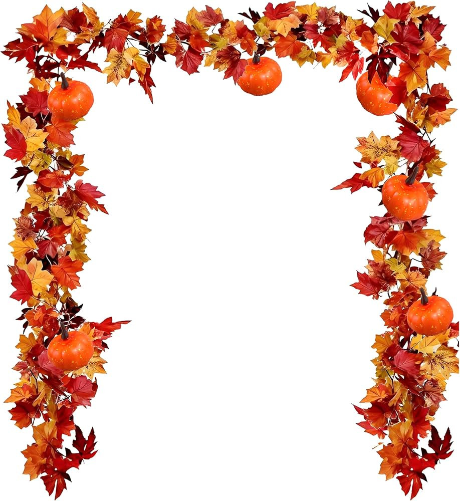 2 Pack Fall Maple Garland, 6.6 FT/Pcs Autumn Hanging Fall Leave Vines and Pumpkins for Home Garde... | Amazon (US)