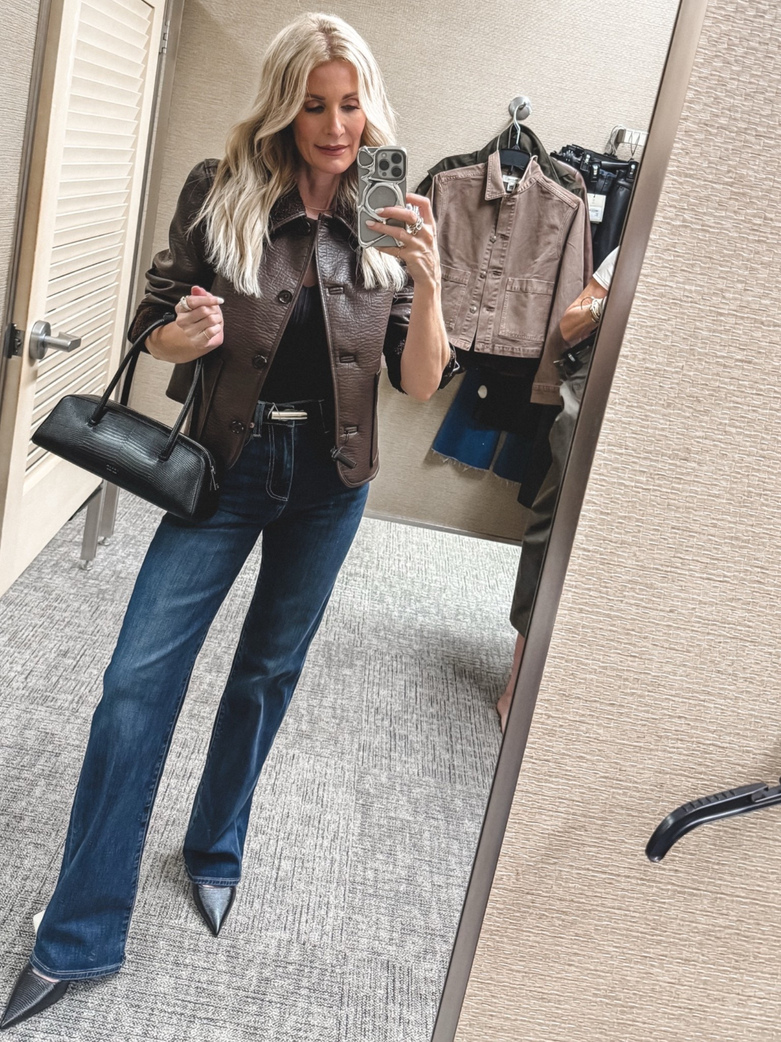 Entire look is part of the Nordstrom Anniversary Sale. ✨ These Pistola high-rise dark wash slim bootcut jeans are seriously so slimming and flattering. I paired them with this chocolate brown faux leather jacket with a faux shearling collar—the perfect on-trend piece for fall and winter. I’m wearing an XS in the jacket and a 24 in the denim.

#LTKootd #LTKOver40 #LTKSaleAlert