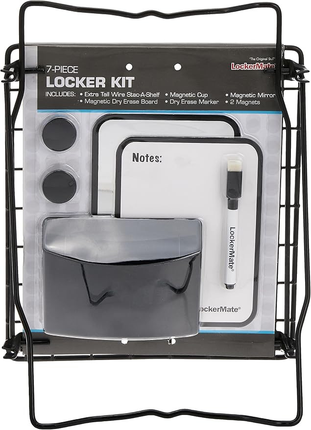LockerMate 7-Piece Locker Organizer Kit, Includes Locker Shelf, Mirror, Whiteboard, Storage Cup &... | Amazon (US)