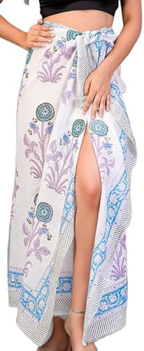 100% Cotton Swimsuit Coverup For Women Beach Cover Up Pareo 73x44- Hand Block Printed Sarong Wrap... | Amazon (US)