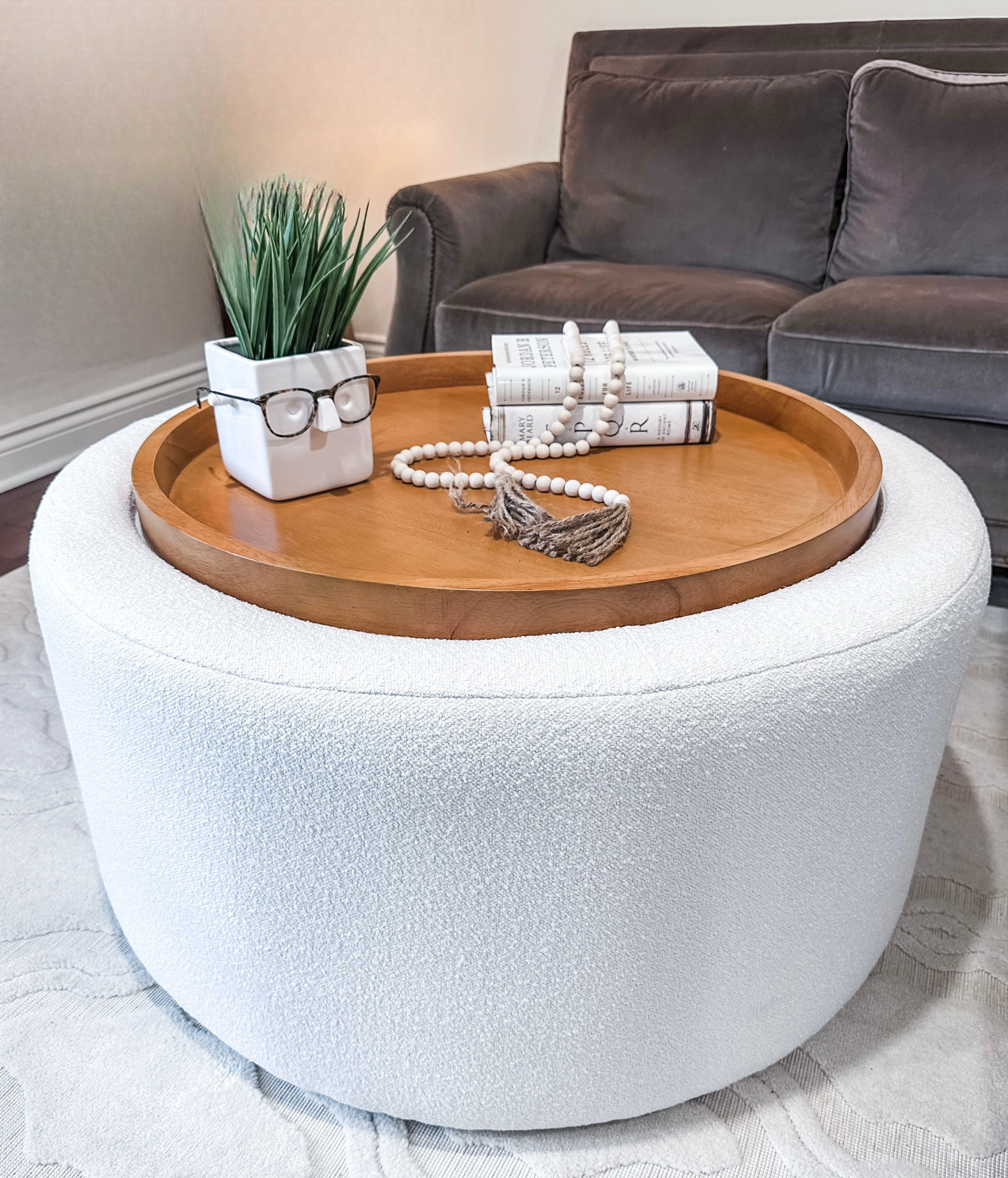 This affordable Walmart Coffee Table is  covered in a pretty bouclé fabric with a removable wood top. Comes in 3 colors. It features a storage compartment for extra blankets, pillows or stuff! Take it right out of the box… no assembly needed!

✨I added some fun decor and a great way for me to always find my glasses! (If I remember to put them there!)

Home decor, coffee table, Walmart find

#LTKHome #LTKOver40 #LTKStyleTip