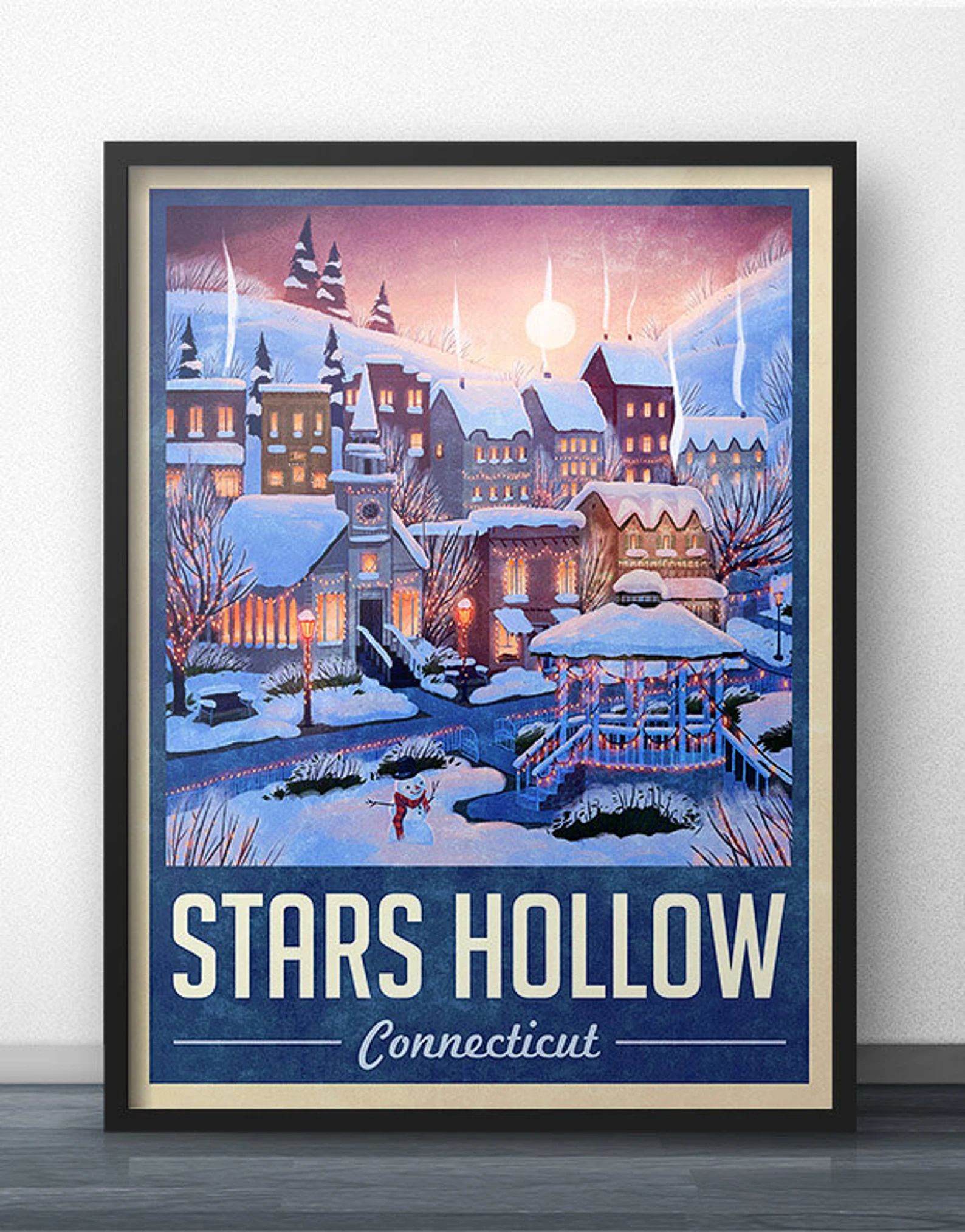 Read the full title
    Stars Hollow Winter Holiday Travel Poster - Inspired by Gilmore Girls | Etsy (US)