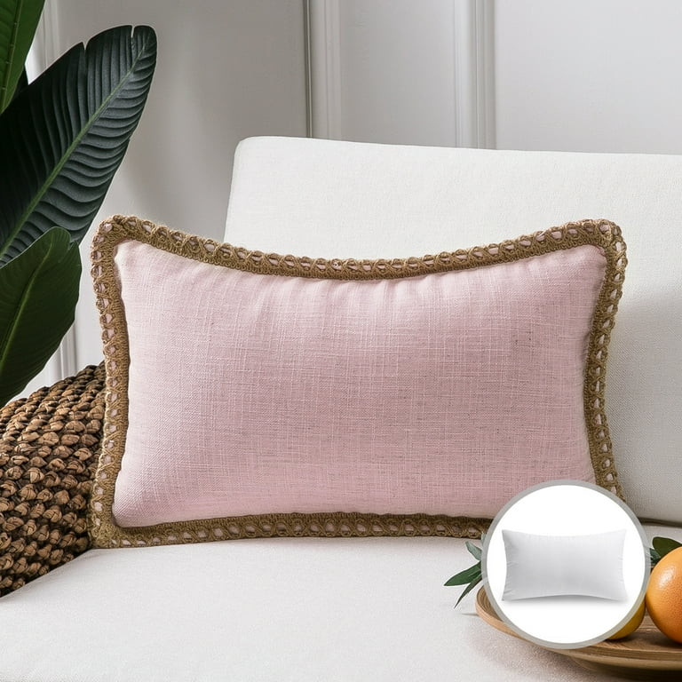 Phantoscope Linen Trimmed Farmhouse Series Decorative Throw Pillow, 12" x 20", Pink, 1 Pack | Walmart (US)