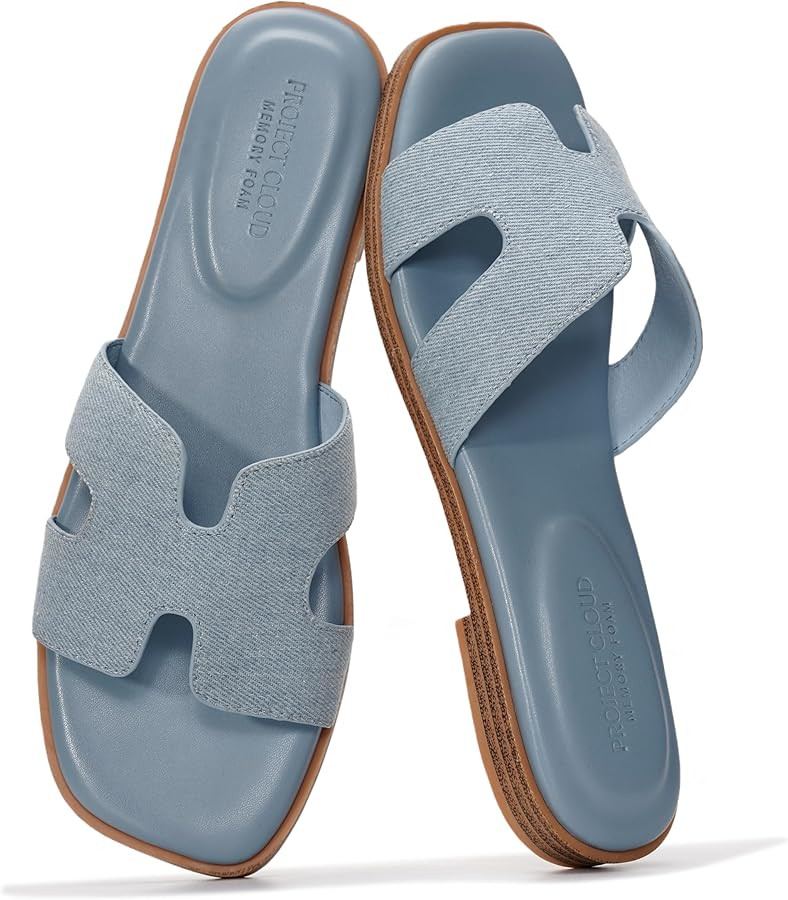 Project Cloud 100% Genuine Leather Sandals for Women 2026 - Fashion Flat Womens Sandals with Memo... | Amazon (US)