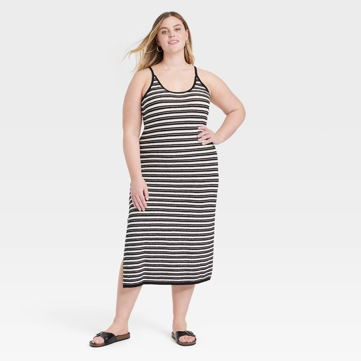 Women's Midi Sweater Dress - Universal Thread™ Black/White Striped XXL | Target