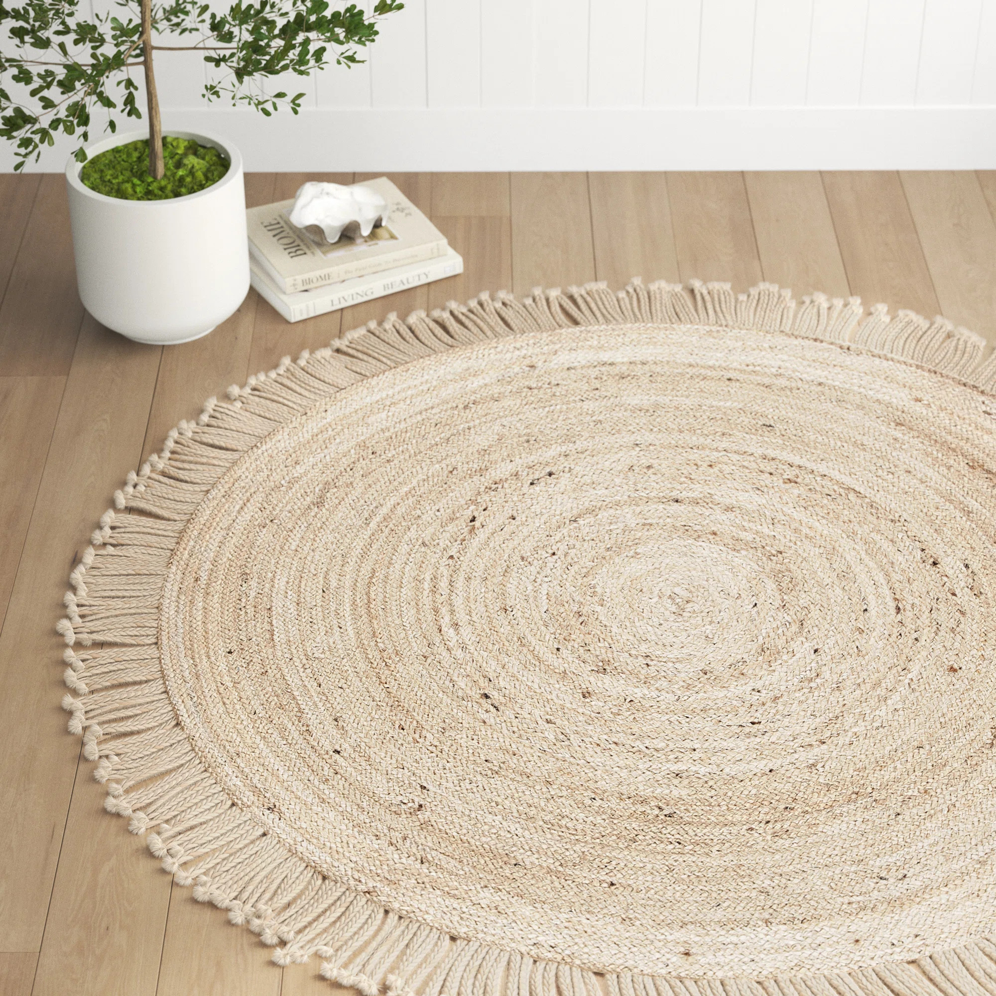 Padley Round Handwoven Jute Beige Area Rug | Wayfair North America