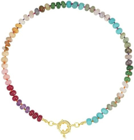 KissYan Beaded Gemstone Necklace for Women, Colorful Boho Bead Choker Natural Stone Surfer Beach ... | Amazon (US)