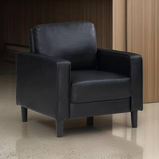 Rumi Black Faux Leather Side Chair with Modern Track Arms and Foam Cushions | The Home Depot