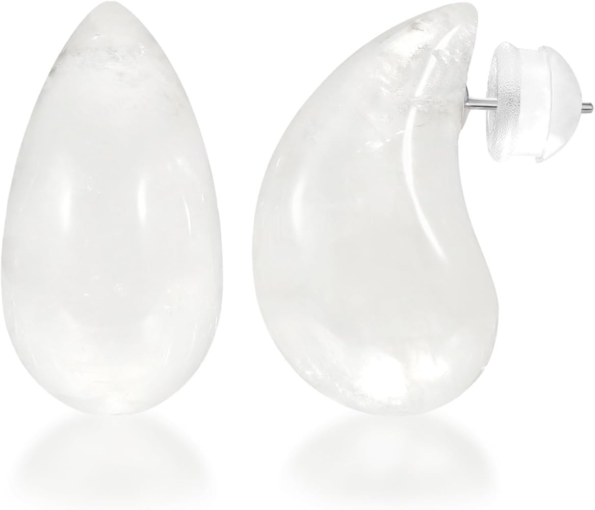 KissYan Teardrop Earrings for Women, Natural Gemstone Crystal Drop Chunky Hoops Lightweight Water... | Amazon (US)