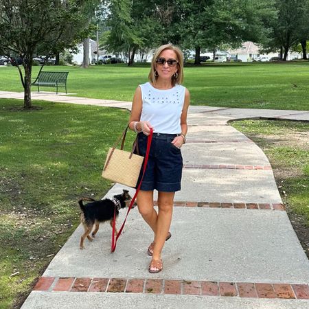 Sunday Strolls in the park☀️. Love this elevated tank from Chicos (wearing a 00) and denim shorts from Spanx (wearing XS). 



#LTKOver40 #LTKStyleTip
