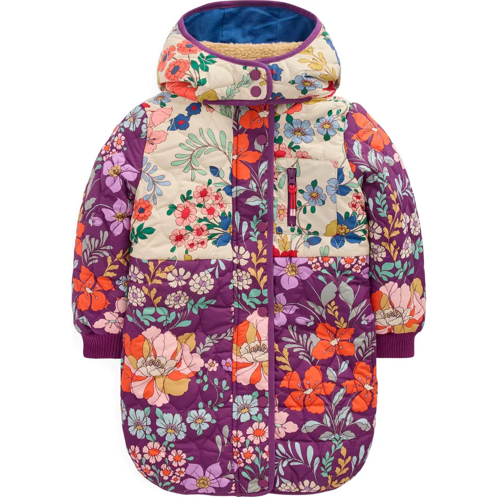 Mini Boden Cozy Quilted Longline Coat in Mix Purple Floral at Nordstrom Rack, Size 3-4Y | Nordstrom Rack