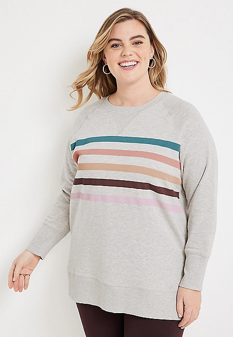 Plus Size Willowsoft Striped Fleece Sweatshirt | Maurices
