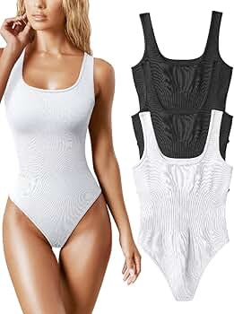 OQQ Women's 3 Piece Bodysuits Sexy Ribbed Sleeveless Square Neck Sleeveless Tank Tops Bodysuits | Amazon (US)