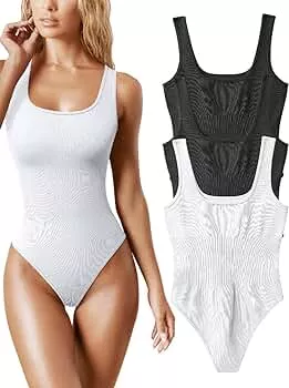 Buy OQQ 3 Piece Bodysuit for Women Sexy Ribbed Sleeveless