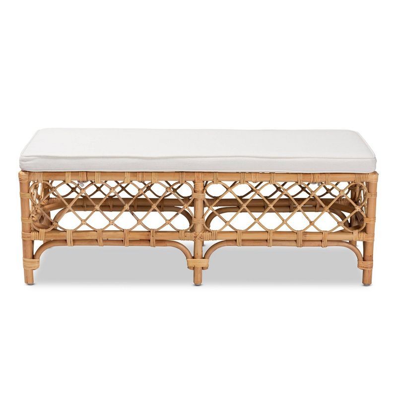 Orchard Fabric Upholstered and Rattan Bench White/Natural - Baxton Studio | Target