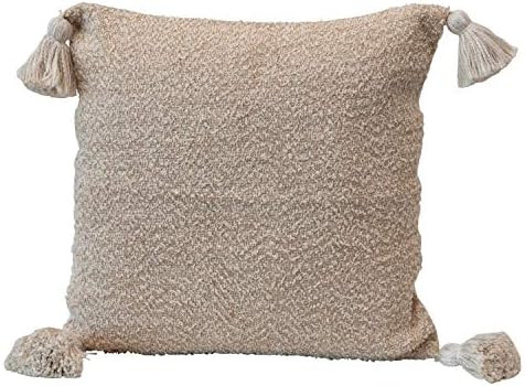 Creative Co-Op Woven Cotton Blend Silver Metallic Thread & Tassels, Cream & Tan Color Pillow | Amazon (US)