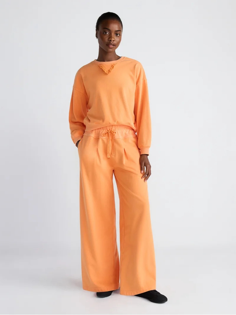 Scoop Women's Pleated Wide-Leg Sweatpants, 29'' Inseam, Sizes XS-XXL | Walmart (US)