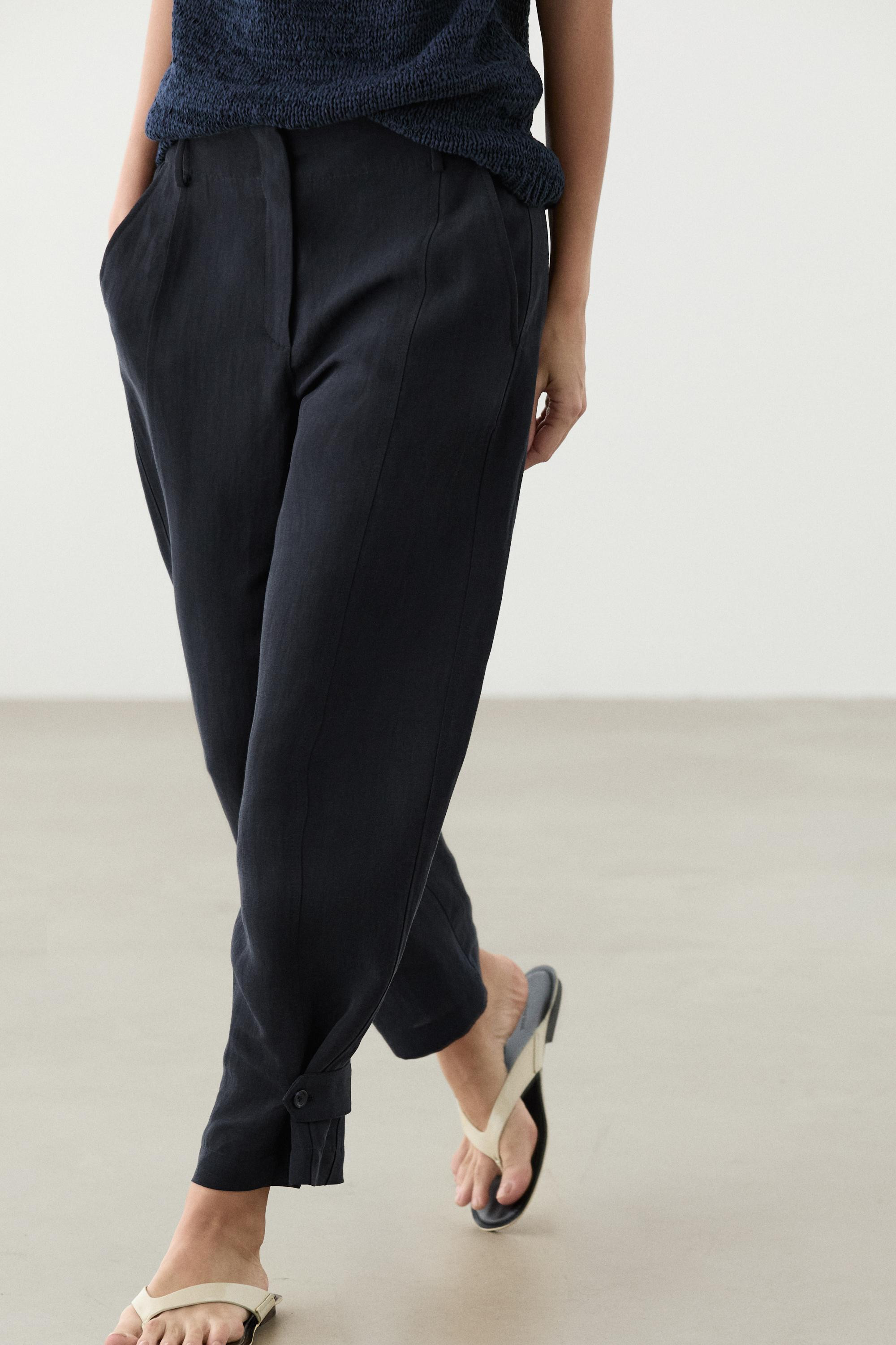 Flowing linen blend pants with buttoned tab detail | Massimo Dutti US