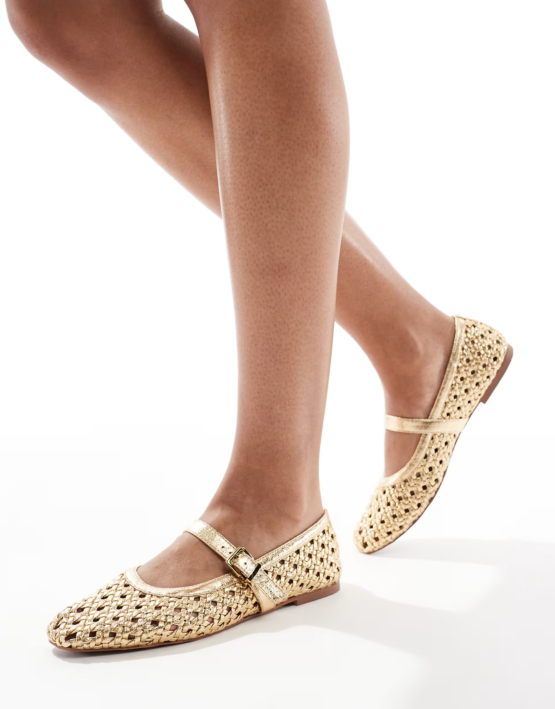 schuh Lexie woven mary janes in gold | ASOS | ASOS (Global)