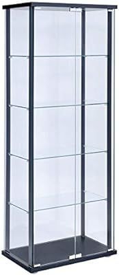 BOWERY HILL 5 Shelf Contemporary Glass Curio Cabinet with Black Ladder Frame | Amazon (US)