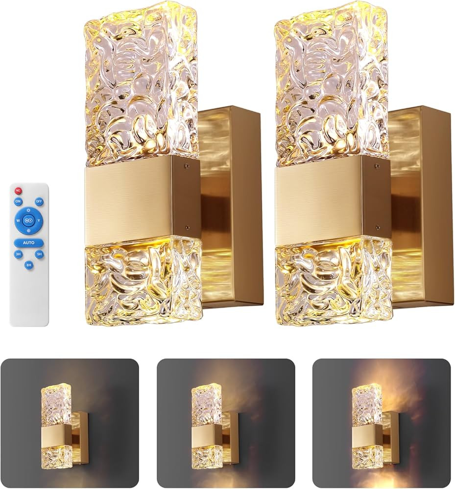 HITOO Gold Battery Operated Wall Sconces Set of 2, 10000mAh Wireless Rechargeable Wall Lights, Sc... | Amazon (US)