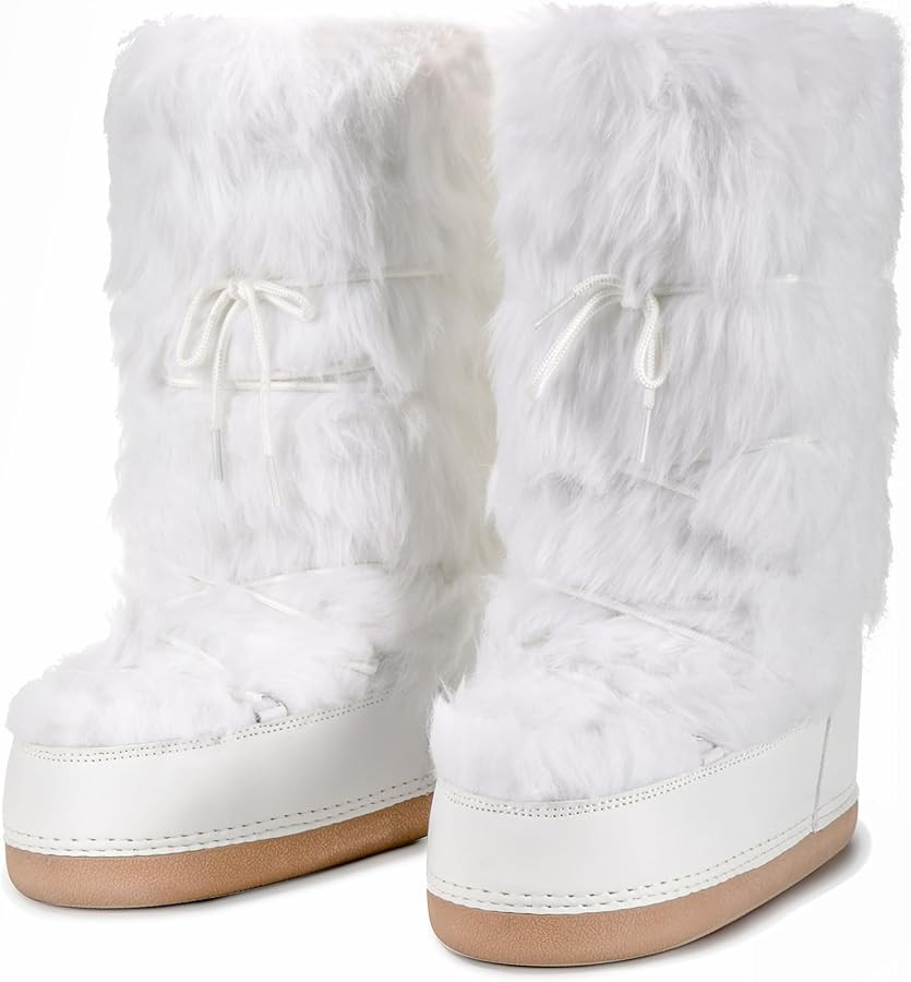 IXU Women's Faux Fur Boots Furry Snow Boots for Women Mid Calf Winter Boots Black White Brown Gre... | Amazon (US)