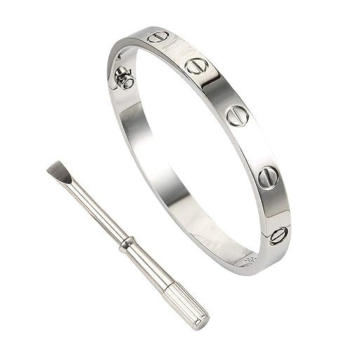 wewett Titanium Steel Love Bracelet for Women Cuff Bracelets Valentines Wedding Couples Bracelets... | Amazon (US)